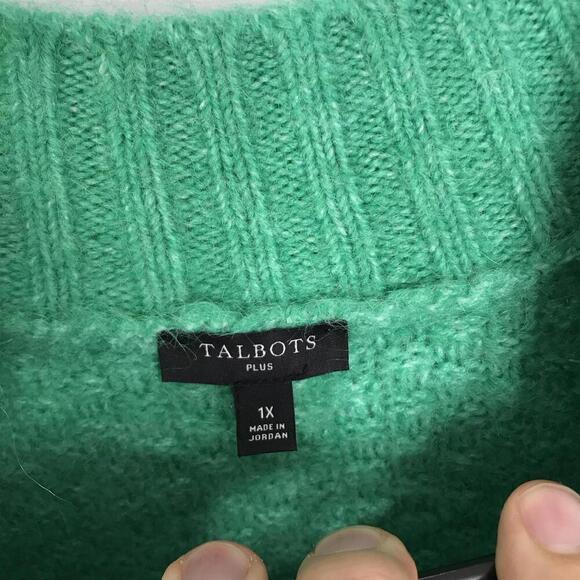 Talbots Sweater Womens 1X Kelly Green Bobble Cable Knit Comfy Cozy Soft - Picture 5 of 7